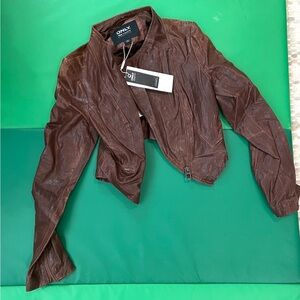 Only Chocolate Brown Faux Leather Jacket